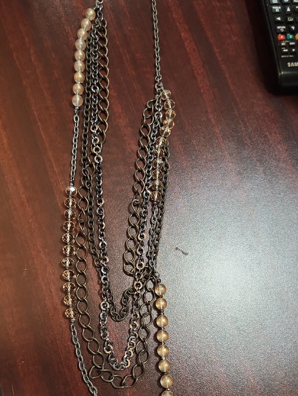 Multi-Strand Champagn Bead & Chain Necklace